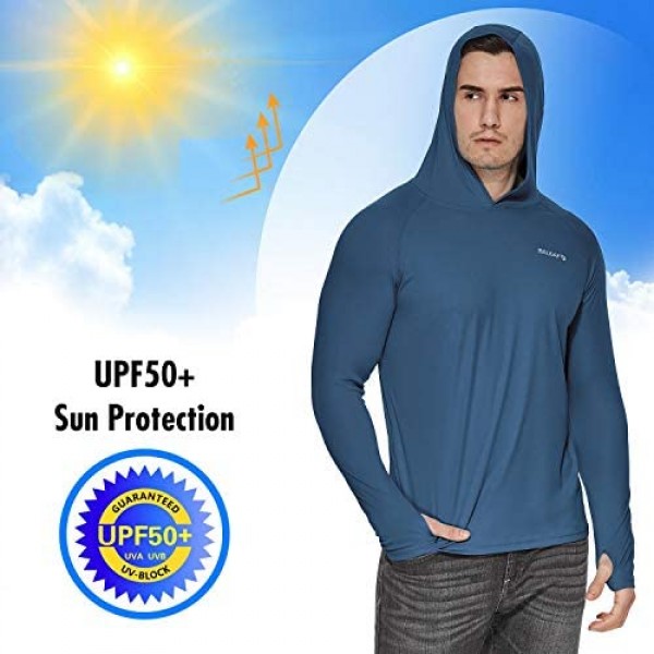 BALEAF Men's UPF 50+ Sun Protection Hoodie Long Sleeve SPF/UV Quick Dry Lightweight Fishing Workout Thumbholes Shirt