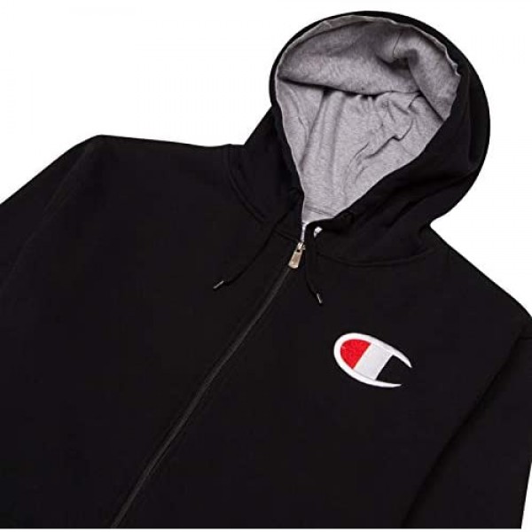Champion Mens Big and Tall Full Zip Hoodie Classic Embroidered Logo