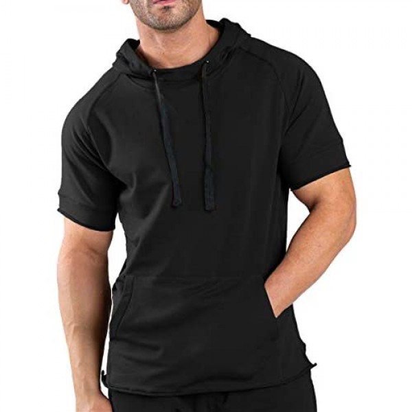 COOFANDY Men's Fashion Athletic Hoodies Pullover Muscle Fit Workout Gym Sweatshirt Cotton Short Sleeve Hooded T-Shirts