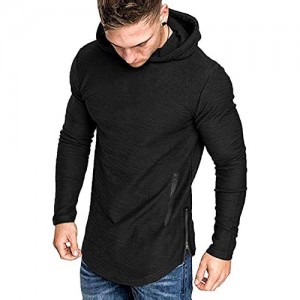 COOFANDY Men's Fashion Workout Hoodie Muscle Fit Cotton Blend Gym Sweatshirts Solid Color Athletic Pullover