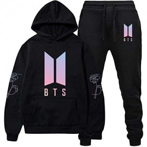Kpop BTS Love Yourself Hoodie and Sweatpants Unisex Pullover Two-Piece Hooded Sweatshirt for Girls Men Women Youth