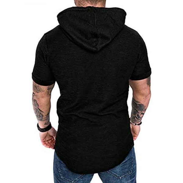 SHERUPOO Mens Gym Sweatshirt Athletic Hoodie Short Sleeve Pullover Hooded Workout Sports T-shirt