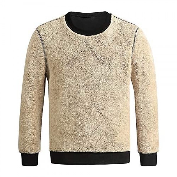 FASKUNOIE Men's Sweatshirts Warm Sherpa Lined Fleece Long Underwear Tops Winter Crewneck Pullover shirts