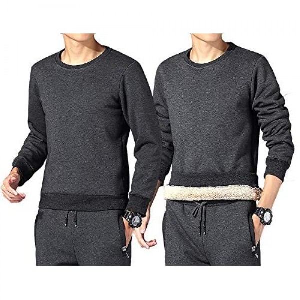 FASKUNOIE Men's Sweatshirts Warm Sherpa Lined Fleece Long Underwear Tops Winter Crewneck Pullover shirts