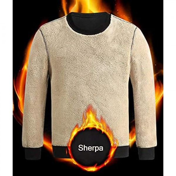 Gihuo Men's Warm Crewneck Sherpa Lined Fleece Sweatshirt Pullover Tops