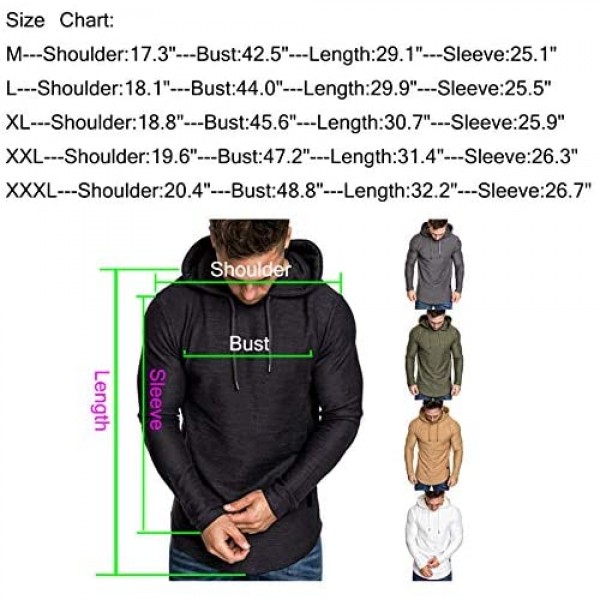 ODORKI Mens Fashion Athletic Hoodies Long Slevee Sport Sweatshirt Gym Running Sweatshirt Solid Color Fleece Pullover