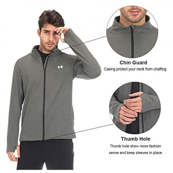 ARCHAEUS Men's Body fit Full Zip Pocketed Collared Long Sleeved Running Shirt Track Jacket with Thumb Holes S-XXL