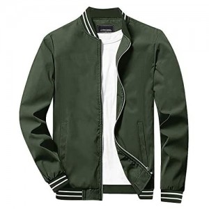 CRYSULLY Men's Jacket-Spring Fall Casual Thin Full Zip Bomber Jacket Coat