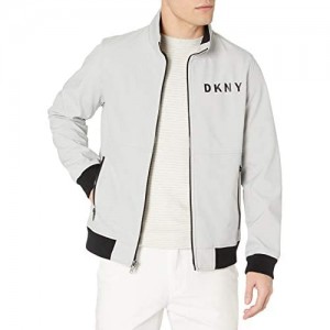 DKNY mens Stand Collar Softshell Track Bomber Jacket