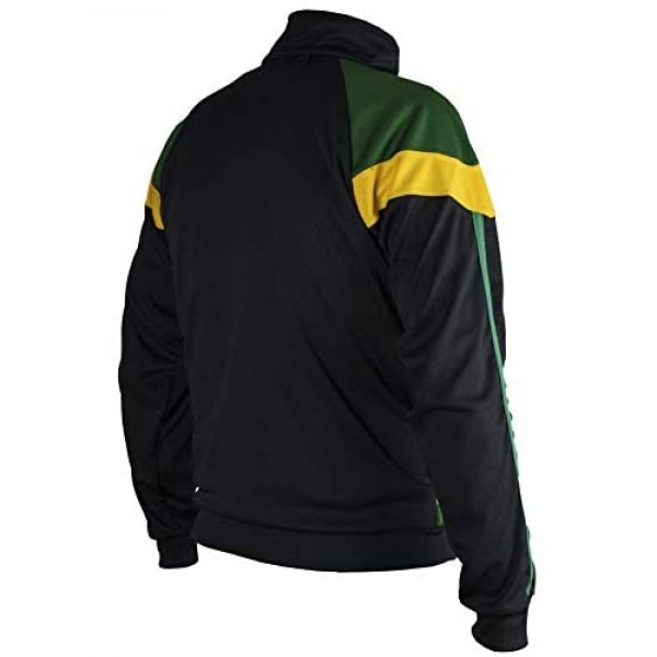 Jamaica Proud Power Authentic Jamaican Long Sleeved Reggae Zip-Up Jacket - Unisex (Black Green and Yellow) - L