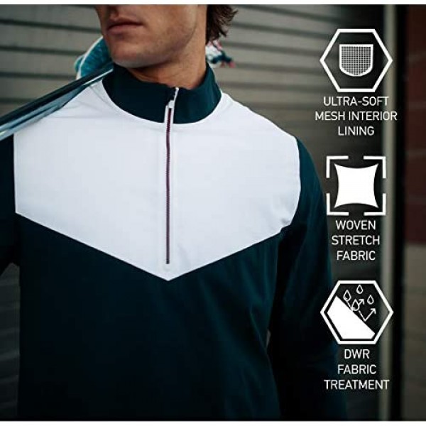 Rhone Mens Sideline Navy/White Pullover | Adjustable Hem Lightweight Woven Stretch Fabric Back Vent