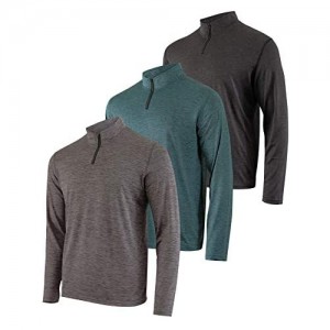 3 Pack: Men's Active Dry-Fit Quarter Zip Long Sleeve Outdoor Athletic Performance Pullover
