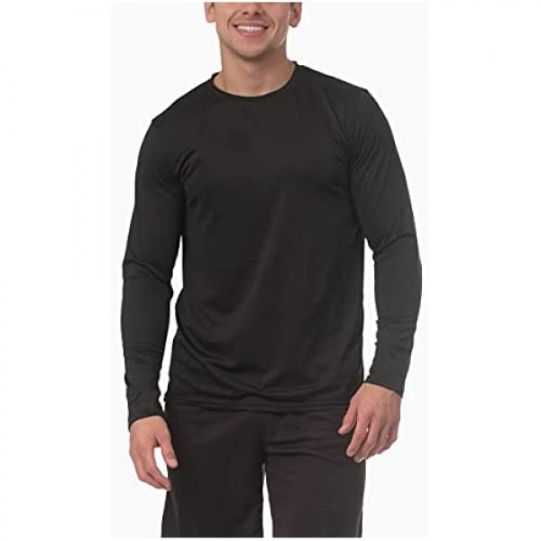 4 Pack: Men's Dry-Fit Moisture Wicking Performance Long Sleeve T-Shirt UV Sun Protection Outdoor Active Athletic Crew Top