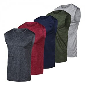 5 Pack: Men's Dry-Fit Active Athletic Tech Tank Top - Workout & Training Activewear