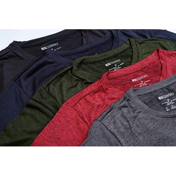 5 Pack: Men’s Dry-Fit Moisture Wicking Active Athletic Performance Crew T-Shirt