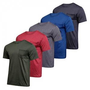 5-Pack: Mens Dry-Fit Moisture Wicking Active Athletic Performance Short Sleeve Crew T-Shirts with Pocket