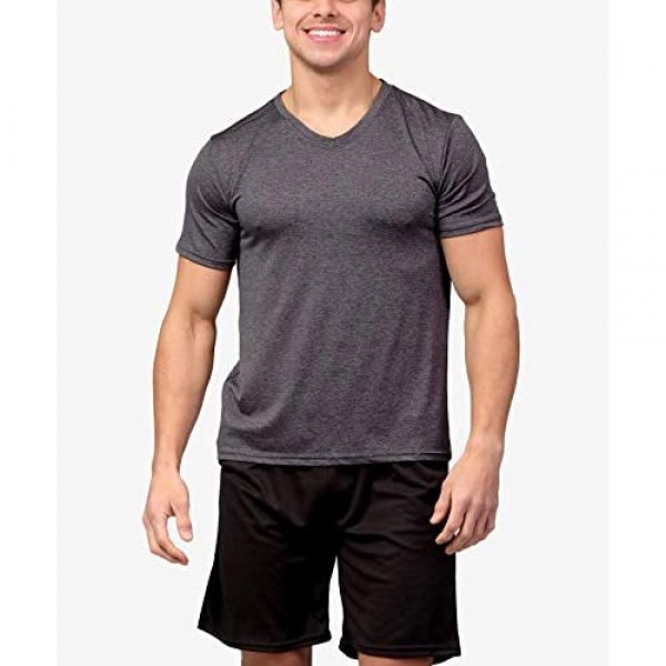 5 Pack: Men’s V-Neck Dry-Fit Moisture Wicking Active Athletic Tech Performance T-Shirt