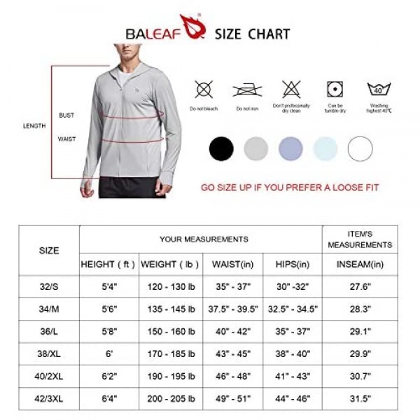 BALEAF Men's UPF 50+ Full Zip Light Jacket Hooded Cooling Shirt with Pocket Quick Dry Hiking Fishing Outdoor Performance