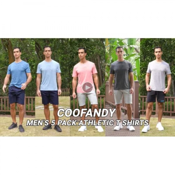 COOFANDY Men's 5 Pack Athletic T Shirts Short Sleeve Training Running Shirts Quick Dry Workout Gym Tee Tops