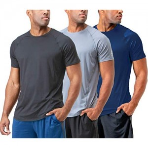 DEVOPS Men's 3-Pack Quick Dry Short Sleeve T-Shirt Sun Protection Running Athletic Workout Active Shirts