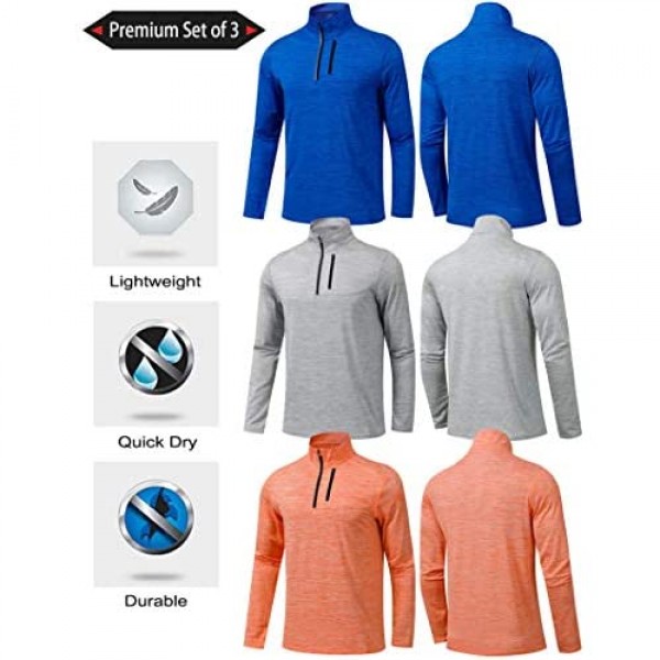 Liberty Imports Pack of 3 Men's Performance Quarter Zip Pullovers with Pockets Quick Dry Active Long Sleeve Shirts