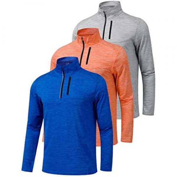 Liberty Imports Pack of 3 Men's Performance Quarter Zip Pullovers with Pockets Quick Dry Active Long Sleeve Shirts