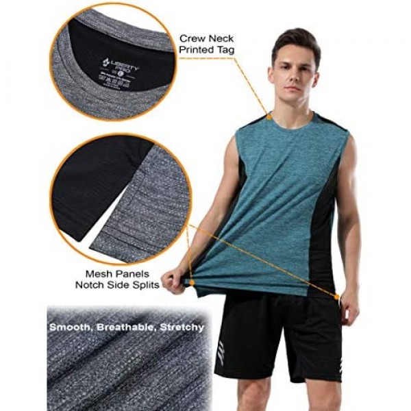 Liberty Imports Pack of 5 Men's Stretch Cool Dry Muscle Tank Tops Athletic Crewneck Sleeveless Workout Shirts