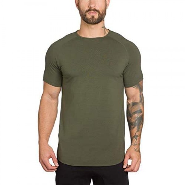 Mens Gym Workout Slim Fit Short Sleeve T-Shirt Cotton Performance Athletic Shirts Running Fitness Tee