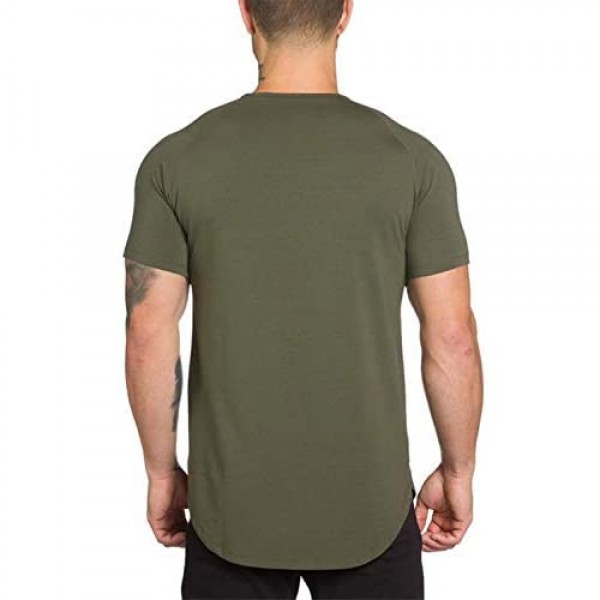 Mens Gym Workout Slim Fit Short Sleeve T-Shirt Cotton Performance Athletic Shirts Running Fitness Tee