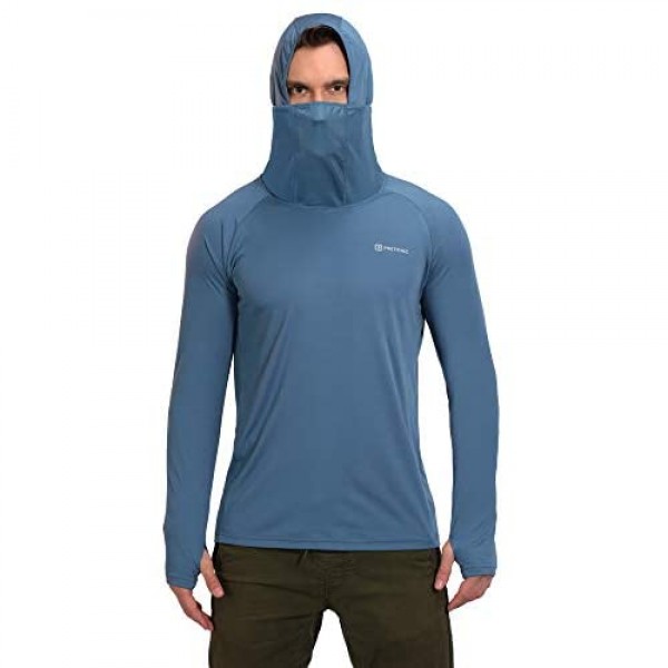Pretchic Men's Face Mask UPF 50+ Sun Protection Shirt Thumbholes Hoodie Outdoor Quick Dry SPF Long Sleeve Workout Fishing