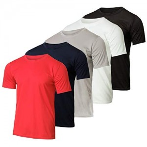 Real Essentials 5 Pack: Men’s Mesh Performance Quick Dry Tech Stretch Ultra-Soft Breathable Short Sleeve Crew Active T-Shirt