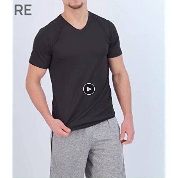 Real Essentials 5 Pack: Men’s V-Neck Mesh Moisture Wicking Active Athletic Performance Short Sleeve T-Shirt