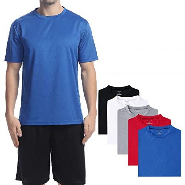 SAYFINE 5 Pack Plain Atheletic Shirts for Men Mens T Shirt Tee Shirts with Crew Neck