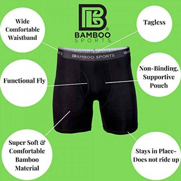 Bamboo Sports Mens Bamboo Boxer Briefs Underwear - Soft & Comfortable Fit 4 inch
