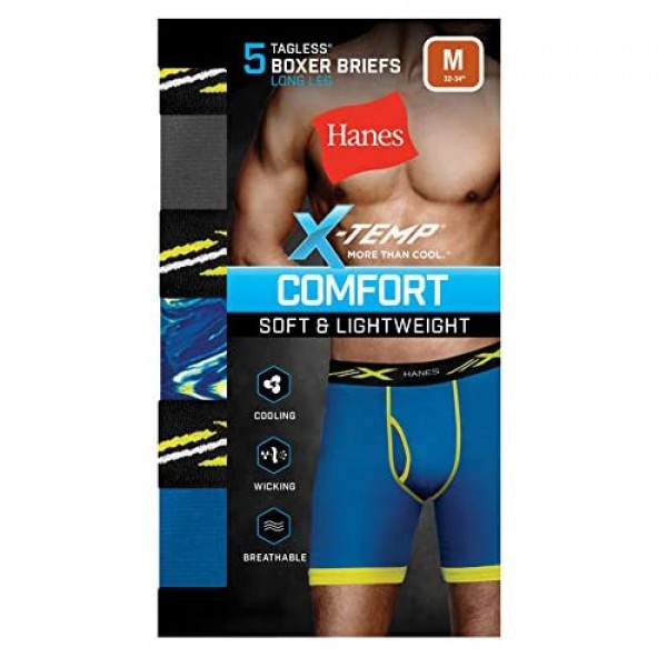 Hanes Men's X-Temp Long Leg Boxer Briefs with Comfort Flex Waistband 5-Pack