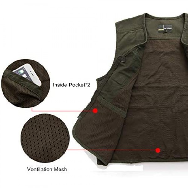 Flygo Mens Casual Outdoor Work Utility Safari Fishing Travel Vest with Pockets