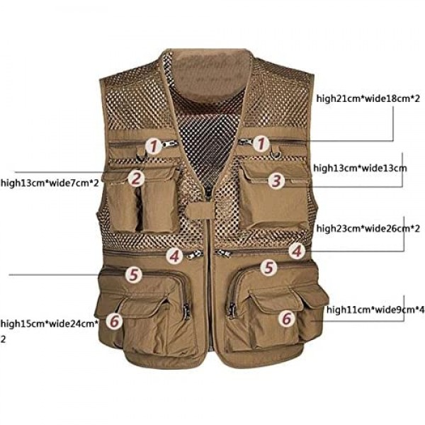 Flygo Mens Mesh Quick Dry Outdoor Work Fishing Travel Photo Vest with Multi Pockets