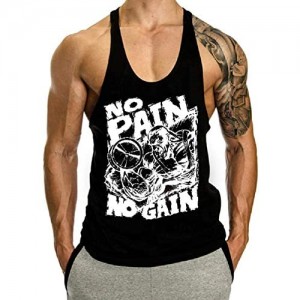 InleaderStyle Men's Gym No Pain No Gain Bodybuilding Stringer Tank Top Muscle Workout Fitness Sleeveless Cotton Vest