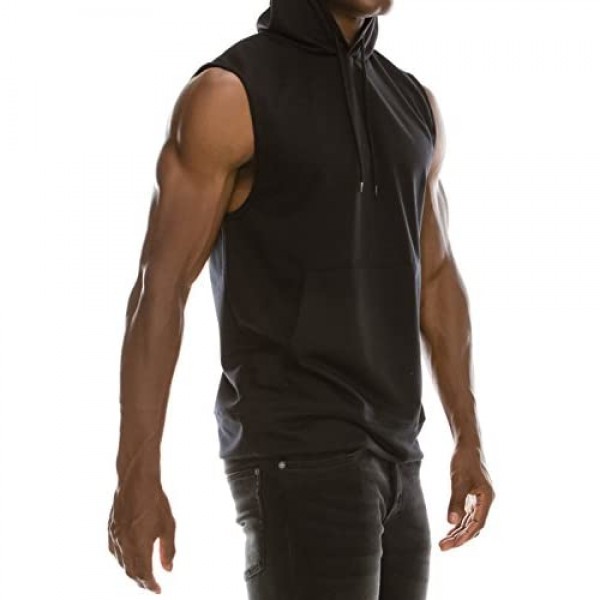 Mens Lightweight Workout Hooded-Tanktop with Pocket (Big