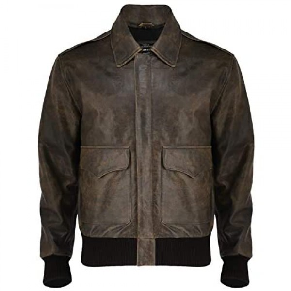 A-2 Aviator jacket Cowhide Leather Bomber Aviator Flight Jacket - Aviator Brown Leather Jacket Men