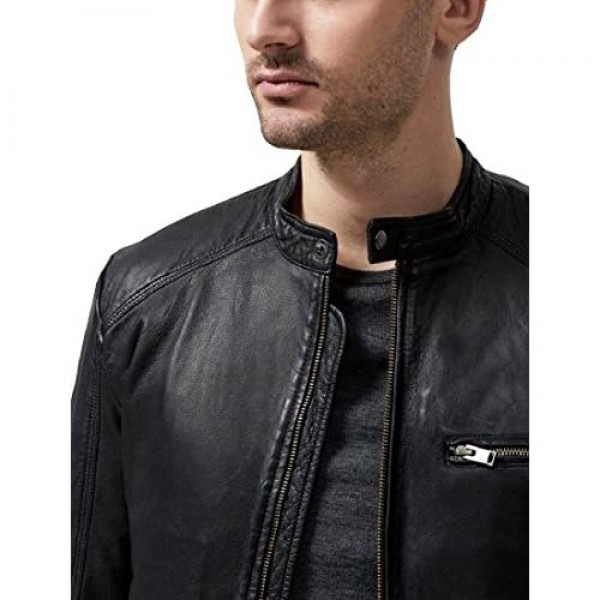 Absolute Leather Men's Sparta Black Classic Genuine Lambskin Leather Jacket