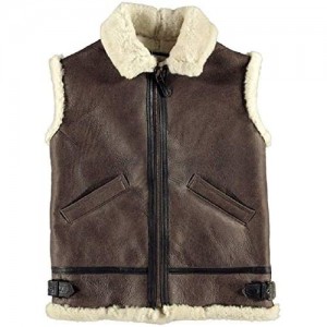 B3 USAAF Brown Bomber White Real Shearling Sheepskin Leather Vest
