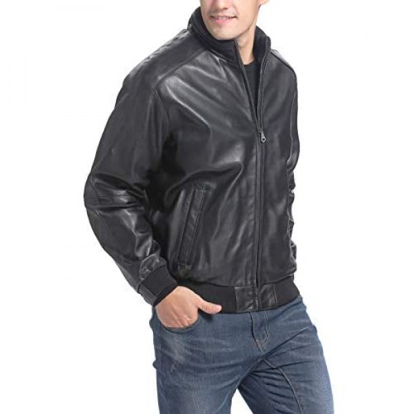BGSD Men's City Lambskin Leather Bomber Jacket (Regular and Big & Tall)