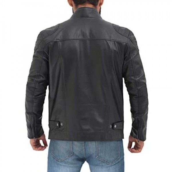 Black Café Racer 100% Real Lambskin Leather Jacket Mens