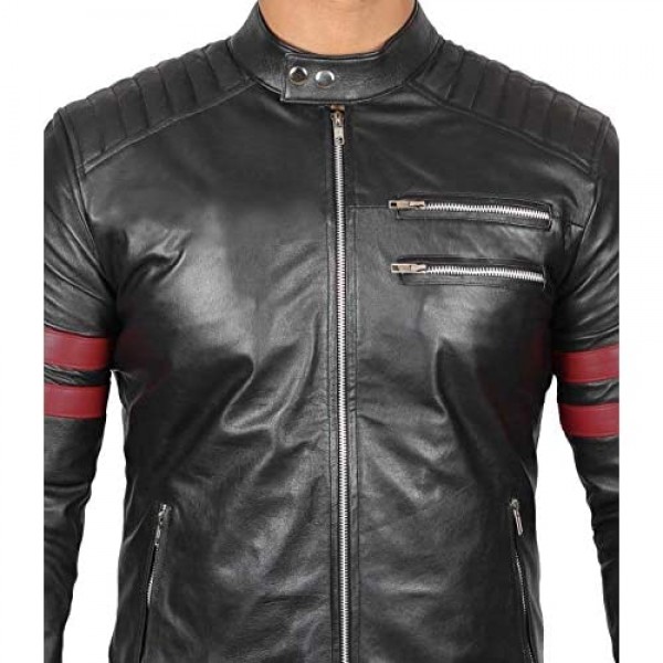 Blingsoul Black Leather Jacket for Men - Motorcycle Style Mens Leather Jacket