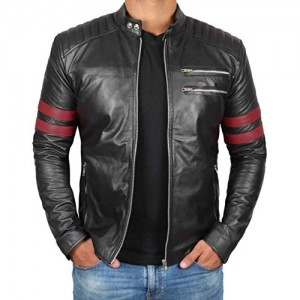 Blingsoul Black Leather Jacket for Men - Motorcycle Style Mens Leather Jacket