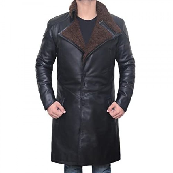 Blingsoul Black Trench Coat Men - Winter Shearling Leather Coat Jacket for Men