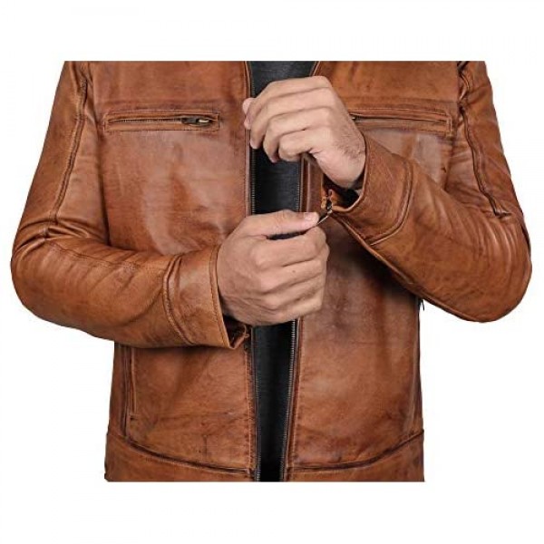 Blingsoul Leather Jacket Men - Distressed Brown Lambskin Mens Leather Jackets