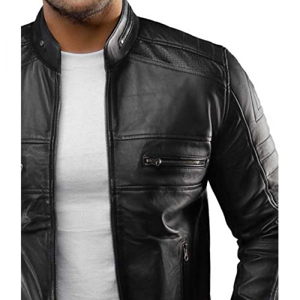 Blingsoul Mens Leather Jacket - Distressed Brown Motorcycle Leather Jacket for Men