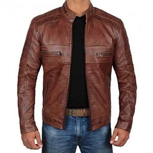 Brown Leather Jacket Mens - Cafe Racer Real Lambskin Leather Distressed Motorcycle Jacket